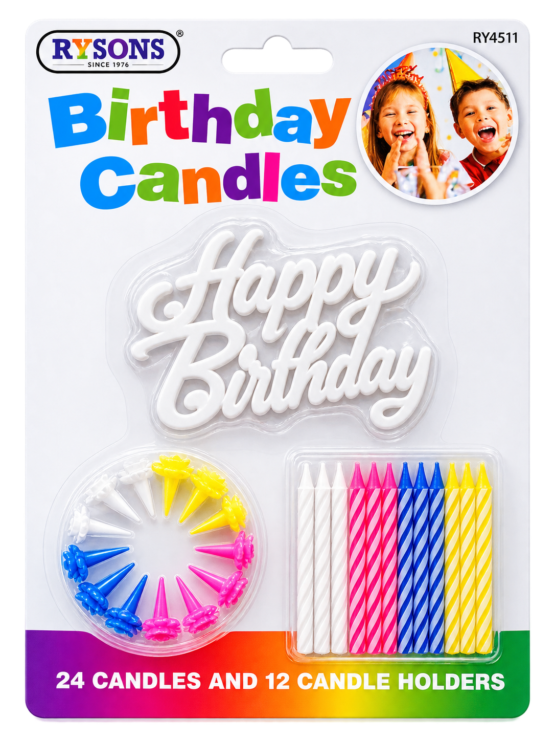 Rysons Birthday Candles Set with Holders & Sign (24 Pack)